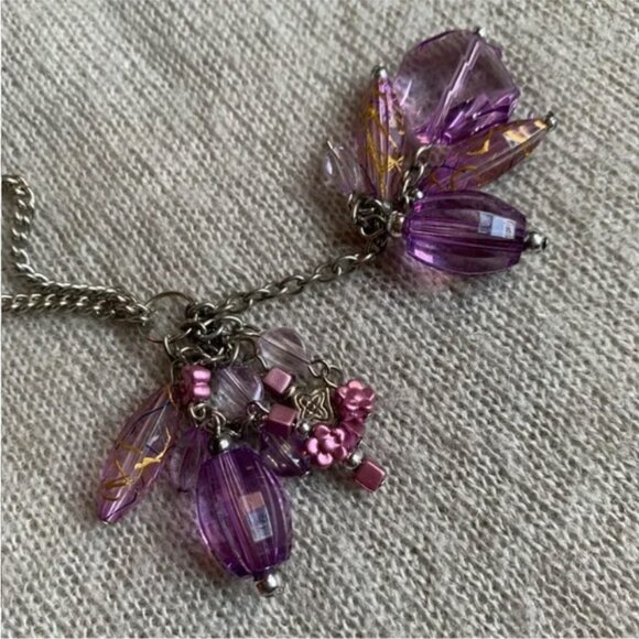 CREATION -  - Pendant necklace - long chain with violet beads central pieces - Picture 6 of 9